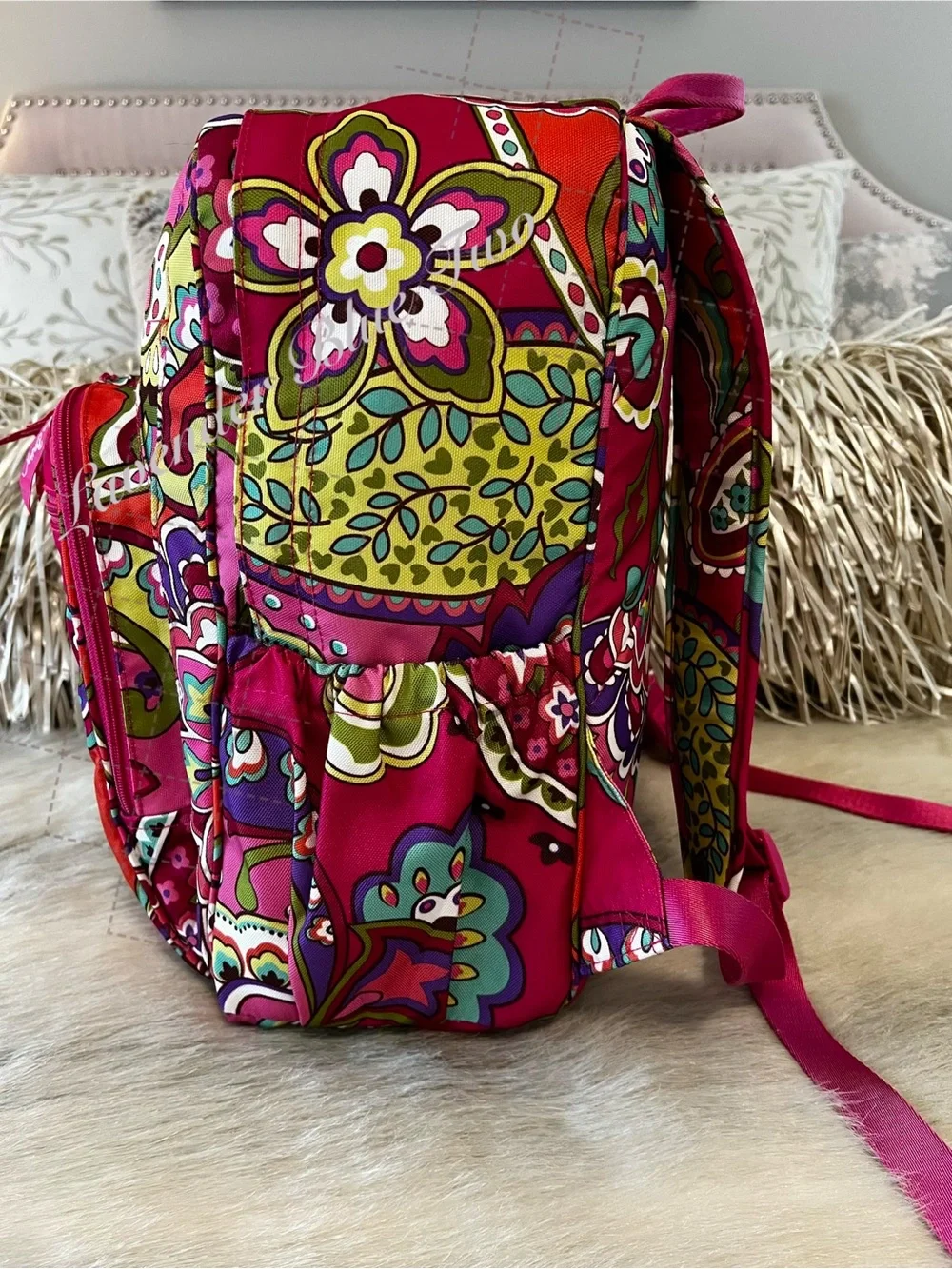 VERA BRADLEY Pink Swirls 2014 Lighten Up Essential Backpack Green Paisley Floral - Picture 12 of 17